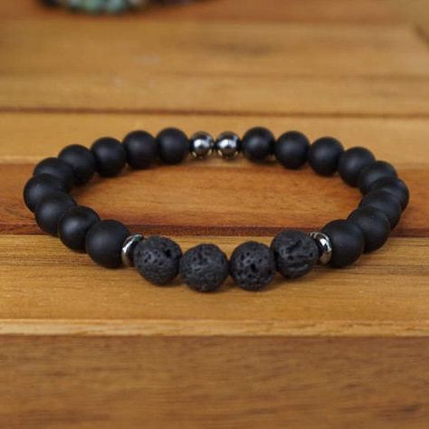 Mens Beaded Necklaces, Lava Bracelet, Beads Bracelet Design, Mens Beaded Bracelets, Handmade Jewelry Diy, Beaded Bracelets Diy, Bracelets Handmade Beaded, Lava Stone, Bracelet Crafts