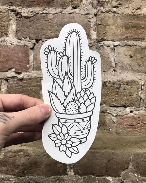 Sam King, Cactus Tattoo, Tattoo Outline Drawing, Creation Art, Doodle Tattoo, Traditional Tattoo Art, Line Art Tattoos, Desert Cactus, Tattoo Flash Art