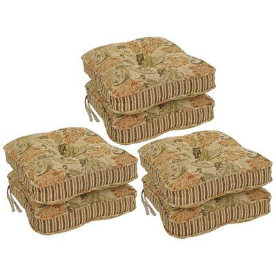 The product is a premium tapestry corded chair cushion | Canora Grey 17-Inch Seat Outdoor Cushion Polyester in Brown | 6 H x 17 W in | Wayfair Wicker Chair Cushions, Garden Chair Cushions, Deep Seat Cushions, Pillows Decorative, Farmhouse Ideas, Tapestry Fabric, Dining Chair Cushions, Patio Cushions, Outdoor Cushions And Pillows