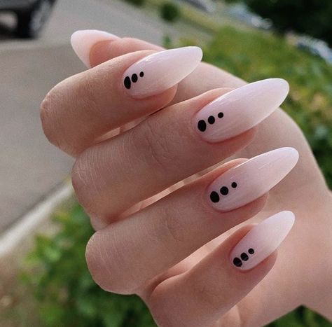 Dot Designs On Nails, Classic Almond Nail Design, White Line Nails, Dotting Nail Art, Nails With Dots, Neutral Nails Acrylic, Matted Nails, Dot Nail Designs, Bridal Nail Art