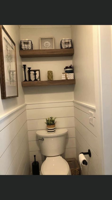 Narrow Half Bathroom, Water Closet Decor Toilet Room, Narrow Half Bathroom Ideas, Water Closet Decor, Rental Closet, Stairs Bathroom, Toilet Closet, Lake Bathroom, Farmhouse Bathrooms