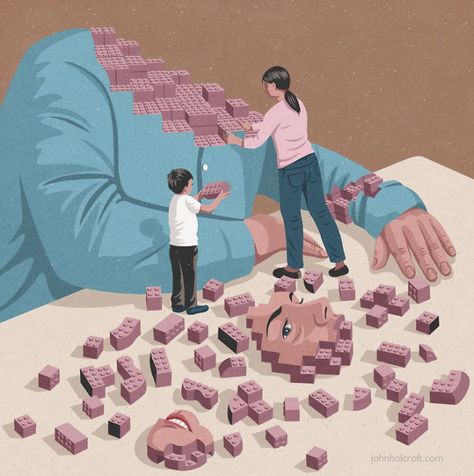 What's Wrong With Today's Society Captured In 10+ Brutally Honest Illustrations Construction Reference, John Holcroft, Conceptual Illustrations, Satirical Illustrations, Today's Society, Broken Soul, Conceptual Illustration, Brutally Honest, Art Et Illustration