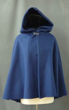 Short Cloak With Hood, Assassin Clothing, Short Cloak, Blue Cloak, Bright Navy Blue, Winter Cloak, Blue Cape, Old Fashion Dresses, Hooded Cloak