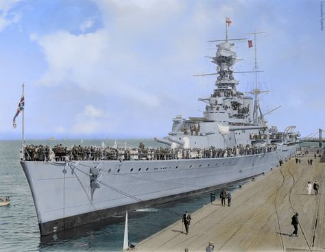 My compliments to the gentleman who made such a superb job of colouring this old photo of HMS Hood. Hms Prince Of Wales, Hms Hood, Royal Navy Ships, Heavy Cruiser, Capital Ship, Naval History, United States Navy, Watercraft, Navy Ships