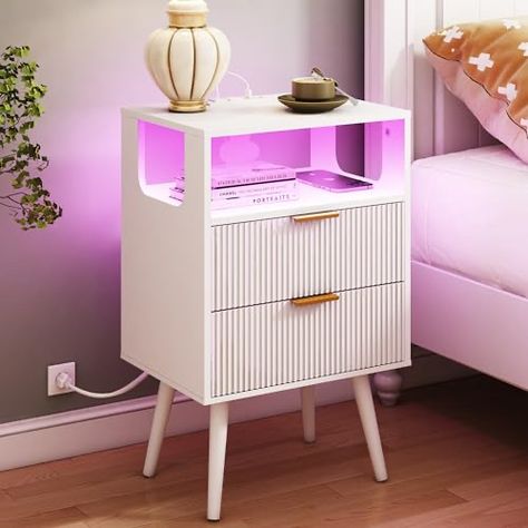 Pink Nightstands, Bed Furniture Set, Shelf For Bedroom, Nightstand With Charging Station, Modern Bedside, Modern Bedside Table, Table For Small Space, White Nightstand, Small Side Table