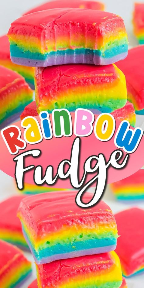 Fudge On A Stick, Watermelon Fudge, Rainbow Fudge, Cotton Candy Fudge Recipes, Rainbow Brownies, Summer Fudge Recipes, Pride Treats, Candyland Food Ideas, Fun Fudge Recipes