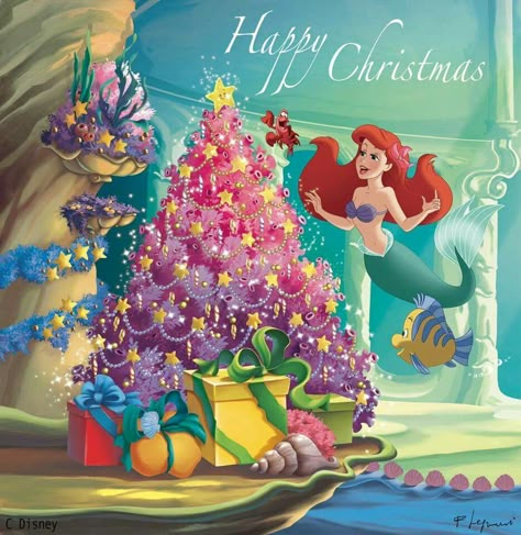 The Little Mermaid Christmas Little Mermaid Christmas, Ariel Christmas, Disney Christmas Wallpaper, Ariel Fanart, Princesa Ariel Disney, Christmas Mermaid, Disney Merry Christmas, Mickeys Christmas Carol, Mermaid Images