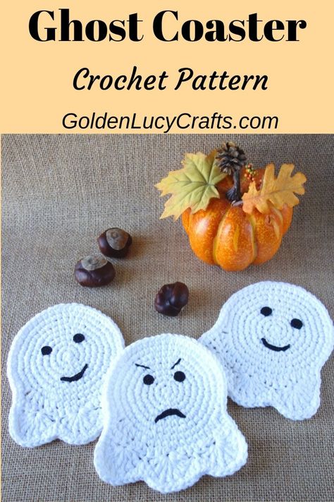 Ghost Coaster Crochet Pattern, Crochet Skull Coasters Free Pattern, Crochet Ghost Coaster, Crochet Cauldron Coasters Free Pattern, Crocheted Decorations, Ghost Crochet Pattern, Frankensteins Monster, Towel Toppers, Crochet Ghost