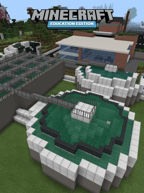 image of water treatment plant Minecraft Electricity, Minecraft Efficient, Minecraft City Buildings, Sci Fi Building, Water Generator, Futuristic Building, Minecraft Furniture, Minecraft City, Sustainable City