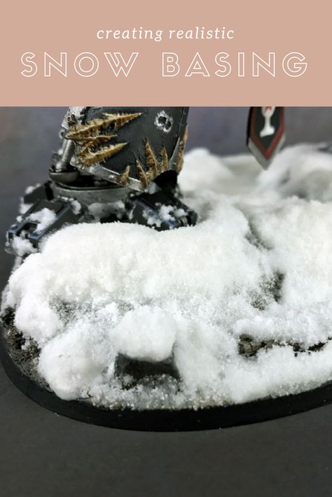 This tutorial will show you how to easily create fluffy snow bases for your miniatures. You only need a few materials, which are inexpensive to buy, to create the look. It's also very easy to do as well. You can snow base a unit in minutes. Fake Snow For Miniatures, Snow Diorama, Asoiaf Miniatures, Frostgrave Terrain, Warhammer Bases, Miniature Basing, Tank Diorama, Fluffy Snow, Snow Texture