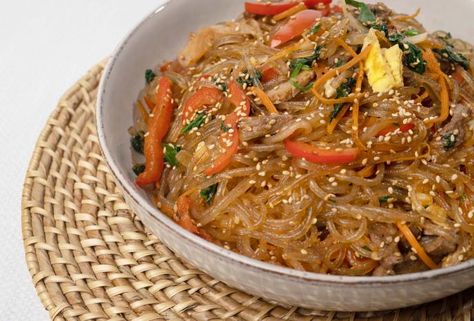 Chap Chae Recipe, Chop Chae, Chapchae Recipe, Chap Chae, Bean Noodles, Chair Aesthetic, Bulgogi Beef, Clam Recipes, Bulgogi