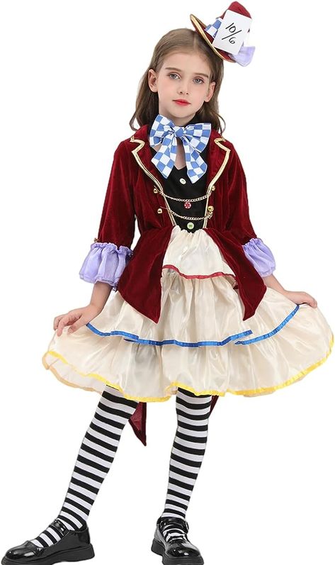 NSPSTT Girl Halloween Costume Princess Wendy Dress Queen of Hearts Costume Mad Hatter Costume Mad Hatter Dress, Mad Hatter Costume Kids, Mad Hatter Outfit, Hatter Costume, Wendy Dress, Mad Hatter Costume, Dress Queen, Costume Princess, Girl Halloween Costume