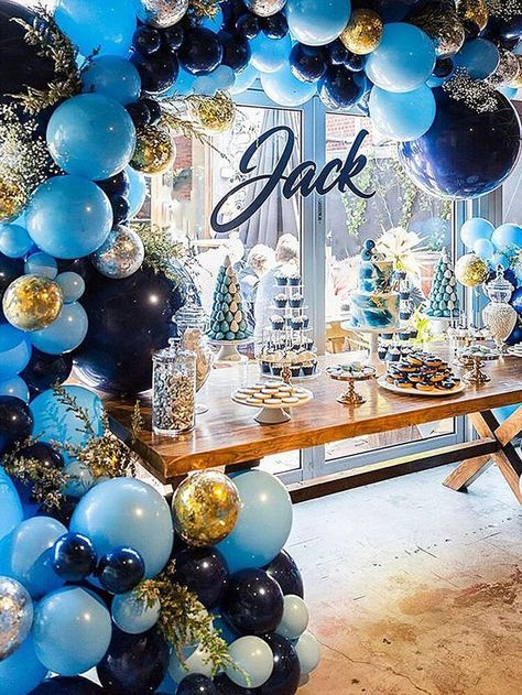 Blue Balloon Garland, Balloon Arch Diy, Balloon Chain, Gold Confetti Balloons, Blue Balloon, Pastel Balloons, Balloon Kit, Royal Blue And Gold, Blue Birthday