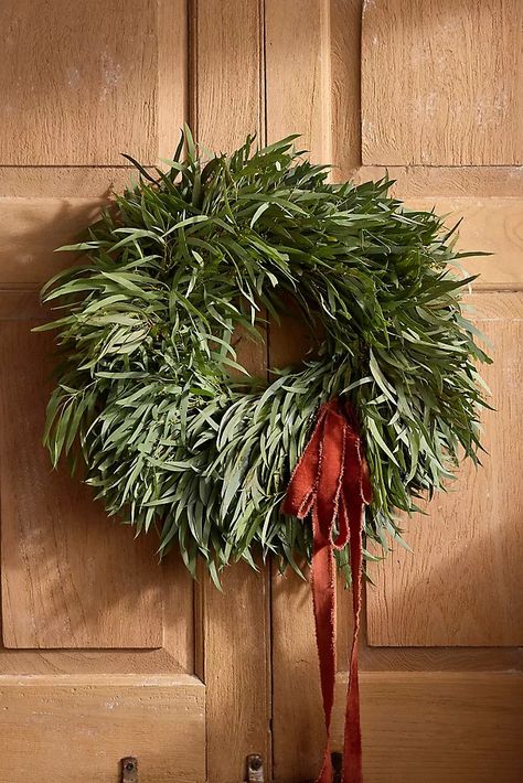 Holiday Décor, Ornaments, Gift Wrap & More | AnthroLiving Modern Holiday Wreath, Real Greenery Wreath, Modern Front Door Christmas Wreath, Cute Door Wreaths, Live Wreaths Christmas, Minimal Christmas Wreath, Subtle Holiday Decor, Nordic Holiday Decor, Modern Wreaths For Front Door