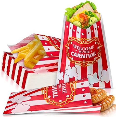 Ships within 24 Hours or Less! Buy This Product Form Our Website For Your Amazing Party! 7.9 x 6 Inch Sandwich Carnival Candy Bags Circus Paper Sandwich Bags Kraft Carnival Party Treat Bags Popcorn Party Bags Goody Bags Party Favor Supply Cookie Cupcake Wrapping for Kitchen, 100 Packs Shop at... Carnival Candy, Carnival Party Decorations, Carnival Birthday Party Theme, Circus Carnival Party, Cupcake Wraps, Popcorn Party, Goody Bags, Carnival Themes, Sandwich Bags