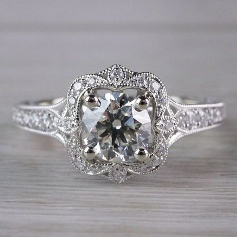 Vintage Anniversary Rings, Vintage Inspired Engagement Rings, Round Moissanite Engagement Ring, Vintage Inspired Rings, Antique Engagement Ring, Ring Gifts, Promise Ring Gift, Dream Engagement Rings, Antique Engagement