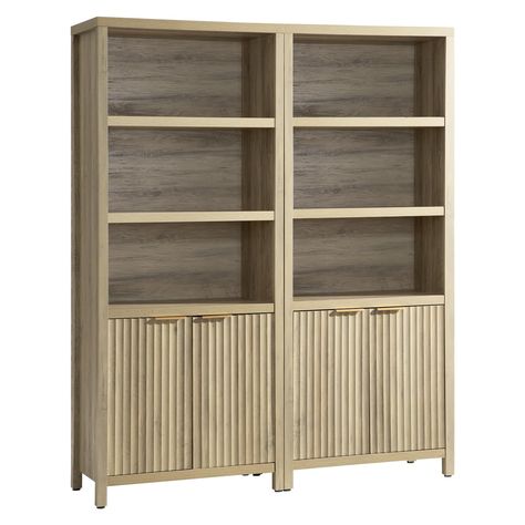 PRICES MAY VARY. 【Ample Storage Capacity】A cabinet with 3 open shelves are thoughtfully engineered with five generously sized tiers, tall bookshelf with doors with 29.3"W * 15.4"D * 70.87"H offering an abundance of storage space for your storage. The adjustable shelf within the cabinet doors adds versatility, allowing you to customize it to accommodate items of diverse sizes and shapes. 【Solid Construction】5 Tier Bookcase with drawers crafted from high-quality oak and thicken MDF board, our wood Library Bookshelf With Ladder, Family Room Storage Ideas, Fluted Bookcase, Open Shelving Living Room, Bookshelf With Drawers, Farmhouse Bookshelves, Living Room Storage Ideas, Bookshelf With Doors, Family Room Storage