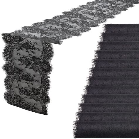 Halloween Engagement, Table Runner Decor, Rustic Wedding Table Runners, Lace Table Cloth, Lace Table Runner, Lace Runner, Romantic Table, Goth Wedding, Lace Table Runners