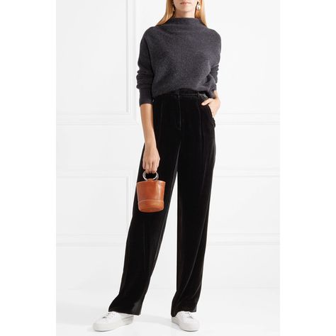 Theory Velvet wide-leg pants (22.760 RUB) ❤ liked on Polyvore featuring pants, high rise pants, high waisted velvet pants, high waisted wide leg pants, high-waisted wide leg pants and white high waisted trousers Velvet Trousers Outfit Casual, Black Velvet Trousers Outfit, Velvet Pants Outfit Casual, Velvet Pants Outfit Winter, Black Velvet Pants Outfit, Velvet Trousers Outfit, Velvet Pants Outfit, Trousers Outfit Casual, 90s Fashion Outfits Hip Hop Party