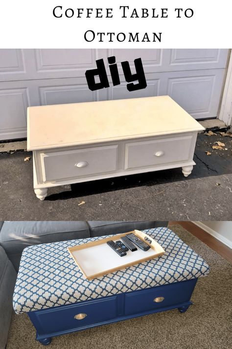 Coffee Table Cover Ideas, Coffee Table Ottoman Diy, Diy Storage Ottoman Coffee Table, Coffee Table Makeover Diy, Palm Diy, Diy Ottoman Coffee Table, Ottoman Ideas, Coffee Table Redo, Ottoman Diy