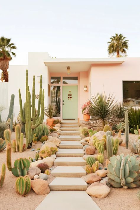 40+ Modern Front Yard Landscaping Ideas for Max Curb Appeal Arizona Landscaping Ideas Front Yard, Desert Backyard Ideas, Desert Landscaping Front Yard, Palm Springs Front Yard, Modern Desert Landscaping, Cactus Landscaping, Desert Landscaping Ideas, Colorado Backyard, Desert Landscape Front Yard