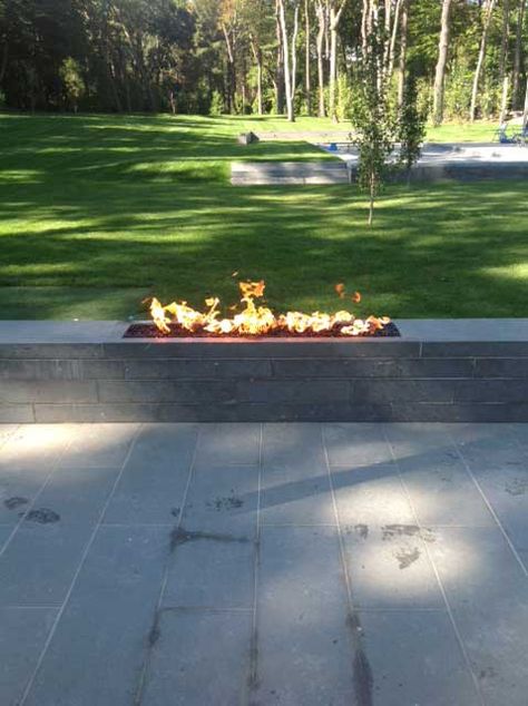 Outdoor Fire Wall Feature, Fireplace Outdoors, Fire Feature Wall, Deck Wall, Fire Pit Wall, Outdoor Gas Fireplace, Modern Fire Pit, Patio Fire Pit, Fire Pit Designs