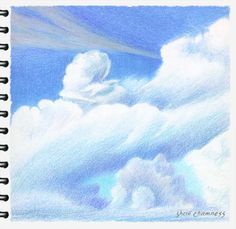 Drawing Colored Pencil, Pencil Drawings Of Flowers, Pencil Techniques, Colored Pencil Techniques, Winter Sky, Cloud Art, Cloud Drawing, Color Pencils, Sky Color