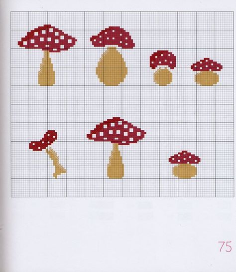 Image result for mushroom cross stitch Punto Fair Isle, Cross Stitch Fruit, Tiny Cross Stitch, Nature Cross Stitch, Cross Stitch Love, Pola Kristik, Cross Stitch Bookmarks, Simple Cross Stitch, Free Cross Stitch