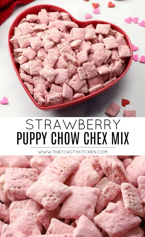 Puppy Chow Snack, Chex Mix Recipes Original, Puppy Chow Chex Mix Recipe, Chex Mix Puppy Chow, Chow Recipe, Strawberry Sugar, Puppy Chow Recipes, Chex Cereal, Chex Mix Recipes