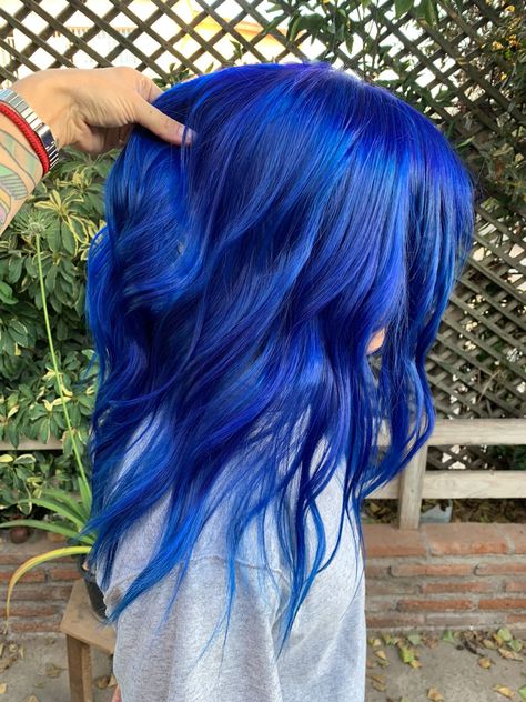 Vivid Blue Hair, Warm Blue Hair, Blue On Brown Hair, Shades Of Blue Hair, Blue Hair Character, Vibrant Blue Hair, Electric Blue Hair, Bright Blue Hair, Hair Colour Design