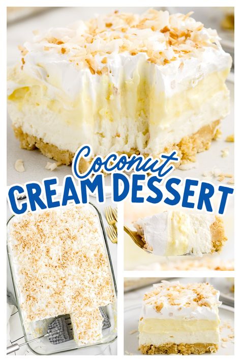 Coconut Cream Dessert, Old Fashioned Home, Heavenly Dessert Recipe, Coconut Poke Cakes, Fluffy Layers, Coconut Pudding, Coconut Desserts, Layered Desserts, Cream Pie Recipes