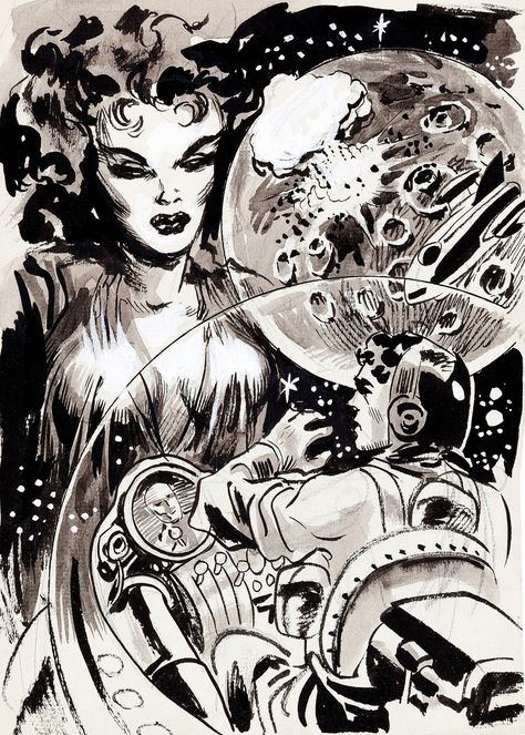 Untitled by Wally Wood Wally Wood, Black And White Comics, Retro Future, Science Fiction Illustration, Inked Magazine, Pulp Art, Science Fiction Art, Comics Art, Comic Illustration