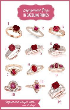 12 Dazzling Engagement Rings: Dazzling Rubies // The Wedding Bistro at Bellenza. Vintage Engagement Rings Unique 1920s Art Deco, Vintage Engagement Rings Unique 1920s, Ruby Engagement Rings, Red Engagement Ring, Vintage Engagement Rings Simple, Red Weddings, Jewelry Guide, Vintage Glam Wedding, Rose Gold Engagement Ring Vintage