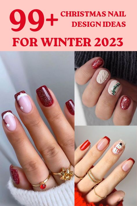 CHRISTMAS NAILS Manicure Ideas For Christmas, Christmas Nail Manicure, Short Nail Christmas Nails, Simple Christmas Design Nails, Christmas Manicure Ideas Elegant, Easy Christmas Manicure, Holiday Gel Manicure Ideas, Xmas Manicure Ideas, French Manicure Christmas Designs