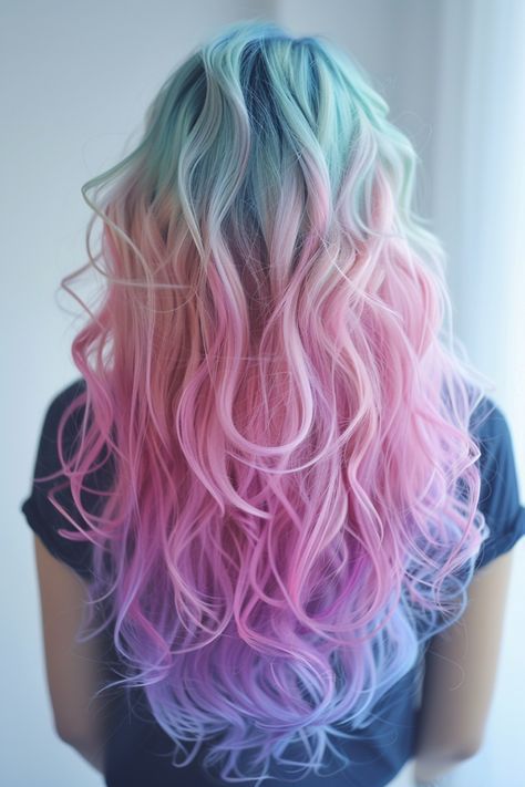 Pastel Hair Aesthetic, Fantasy Hair Color Ideas, Hear Ideas, Gradient Pastel, Fantasy Hair Color, Unicorn Hair Color, Rainbow Hair Color, Cute Hair Colors, Candy Hair