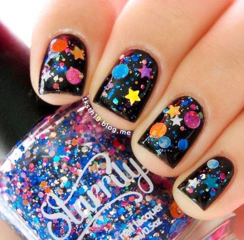 Starilly Galaxy - used 1X Uchuu Kei, Galaxy Nail, Nail Vibes, Bored Board, Style Nails, Space Fashion, Nail Stuff, Glitter Nail Polish, Indie Nail Polish