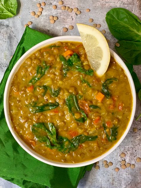 Green Lentil Soup Instant Pot - Indian Veggie Delight Green Lentil Recipes, Lentils Instant Pot, Green Lentil Soup, Lentil Sausage Soup, Veg Recipes Of India, Green Lentil, Indian Soup, Hearty Vegetable Soup, Indian Rice Recipes