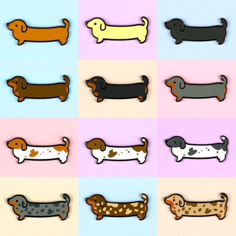 Weenie Dog Pin Set - Short Coats Shop hundreds of cute enamel pins, stickers, stationery, pouches,  plushies, and more! Follow us on Instagram to keep up with new releases #PinCollection #PinCommunity #Pinstagram #PinGame #PinGeek #PinNerd #PinLove #PinDesign #Kawaii #PinLife #PinOfTheDay #PinAddiction #Pinsanity #Brooch #LapelPin #LapelPins #Lapel #EnamelPin #Enamel #Pin Dog Enamel Pin, Flea Circus, Diy Shrink Plastic Jewelry, Enamel Pin Design, Cute Enamel Pins, Pins Badge Display, Circus Design, Weenie Dog, Short Coats