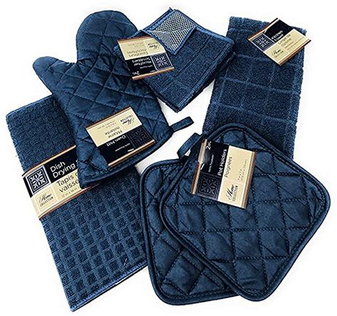 Navy Blue Kitchen, Quilted Pot Holders, Kitchen Decor Sets, Halloween Kitchen Decor, Blue Kitchen Decor, Oven Mittens, Navy Quilt, Halloween Kitchen, Kitchen Dish Towel