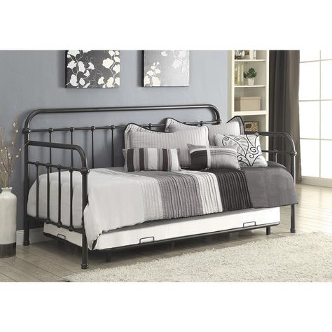 Product Main Image 4 White Daybed, Metal Daybed With Trundle, Twin Daybed With Trundle, Metal Daybed, Murphy Bed Plans, Daybed With Trundle, Coaster Furniture, Spare Bedroom, Trundle Bed