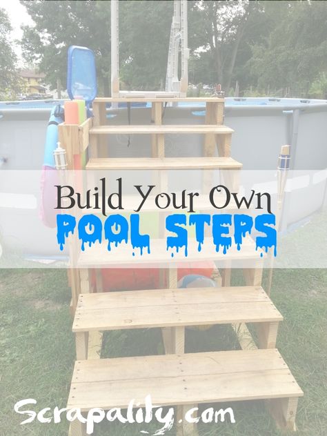 Pallet Steps Outdoor, Intel Pool Ideas, Cinder Block Pool Steps, How To Build Pool Steps, Above Ground Pool Hacks Diy, Diy Steps For Above Ground Pool, Diy Pvc Pool Steps, Steps For Above Ground Pool, Pallet Steps