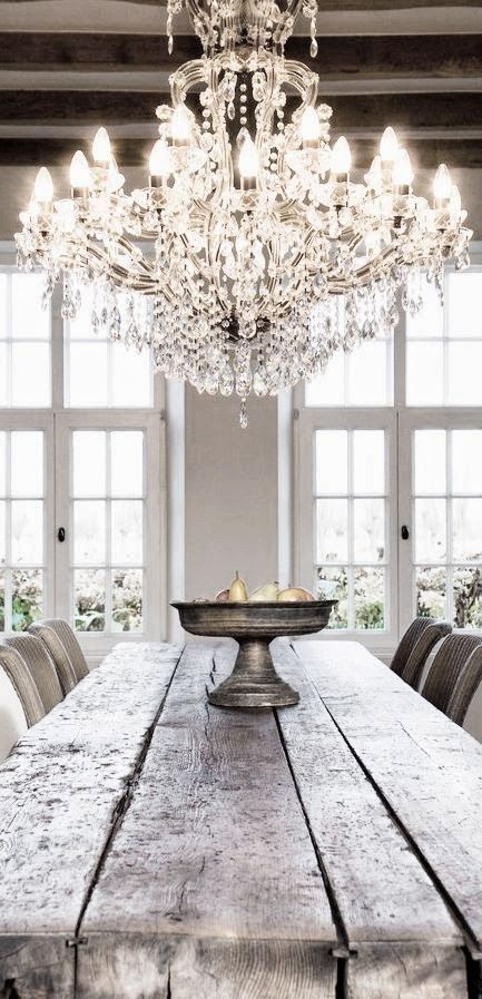 This is Me! Vintage Glam! Love the contrast of textures! Chandelier Unique, Home Architecture, Rustic Glam, Home Luxury, Chandelier Bedroom, Design Del Prodotto, Cool Ideas, The Ceiling, Farm Table