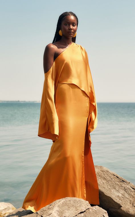 Women's Andrea Iyamah Spring Summer 2025 Collection | Moda Operandi Andrea Iyamah, Capelet Dress, Asymmetrical Maxi Dress, Shoulder Cape, Bustier Top, Pleated Mini Skirt, Thigh High, Skirt Outfits, Moda Operandi