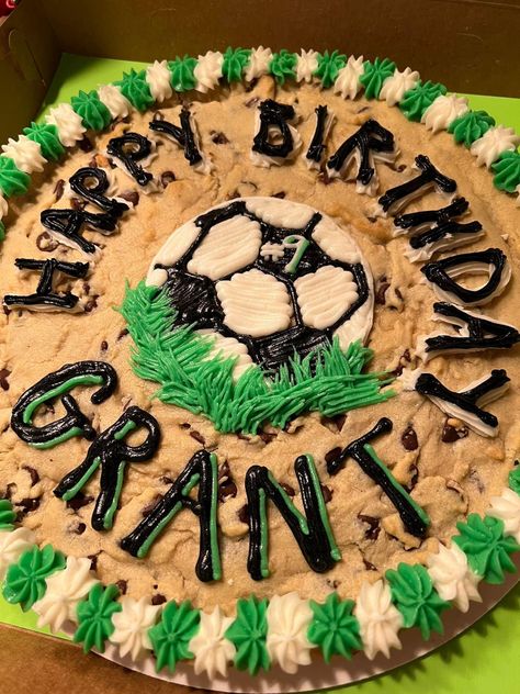 Soccer Cookie Cake Cookie Birthday Cake, Soccer Cake Topper, Soccer Cookies, Cookie Birthday, Buttercream Designs, Soccer Cake, Cookie Cakes, Cookie Pie, Birthday Cookies