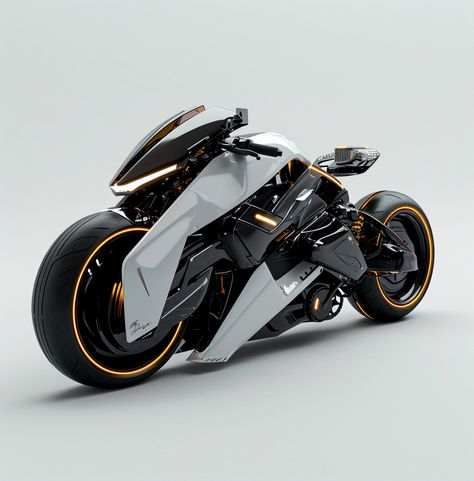 a futuristic looking electric motorcyle is shown on a white background, in the style of realistic and hyper-detailed renderings, dark white and light amber, photobashing, edgy, yankeecore, photo taken with nikon d750, swiss style --v 6 Futuristic Motorcycle Design, Motorcycle Futuristic, Futuristic Motorbike, Electric Motorcycle Design, Futuristic Bike, Custom Sport Bikes, Swiss Style, Grey Car, Futuristic Motorcycle