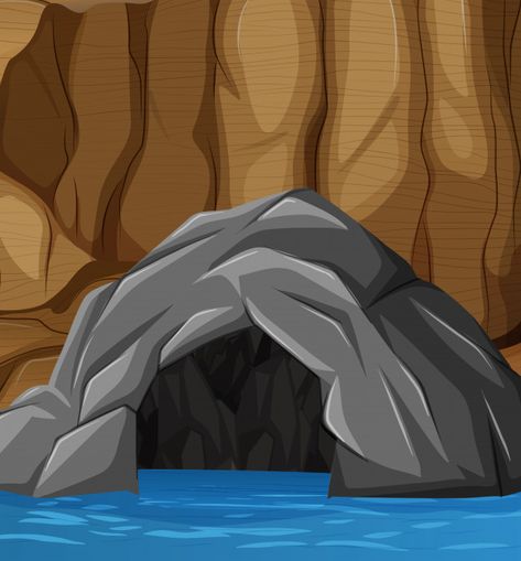 Premium Vector | Natural flooded cave entrance Cave Illustration, Cave Landscape, Waterfall Cave, Cave Entrance, Bible Study For Kids, Cartoon Boy, Outline Art, Sunset Landscape, Beautiful Waterfalls