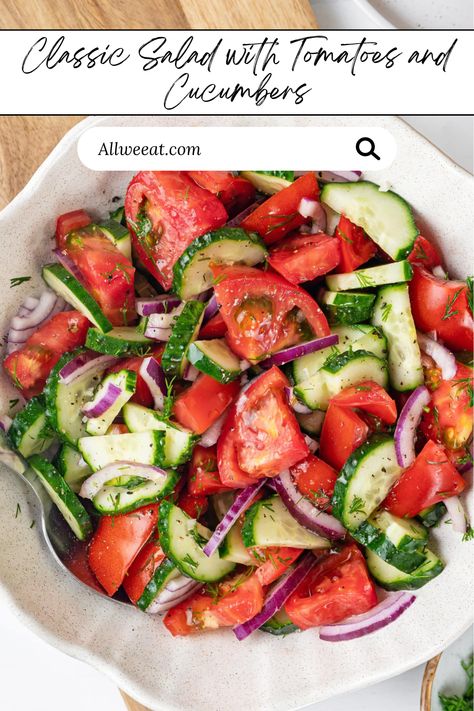 🍅🥒 Refresh your meals with this Classic Summer Salad with Tomatoes and Cucumbers! Bursting with flavor and color, this easy-to-make salad features juicy tomatoes, crisp cucumbers, and a zesty dressing that’s perfect for hot days. Ideal as a side dish for BBQs, picnics, or light lunches, this healthy salad is a summer staple that everyone will love. 🌟 #SummerSalad #FreshRecipes #HealthyEating #TomatoesAndCucumbers #EasySalad #LightAndRefreshing #SummerRecipes Cherry Tomato Cucumber Salad, Tomato Salad Recipes Simple, Tomatoe Cucumber Salad, Tomato Cucumber And Onion Salad, Cucumber Salad Recipes, Tomato And Cucumber Salad, Tomatoes And Cucumbers, Tomato Cucumber Salad, Light Lunches