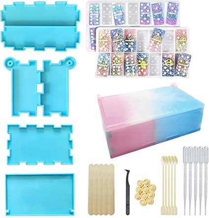 Custom Dominoes Set Resin, Dominos Box, Resin Tools, Custom Dominoes, Epoxy Crafts, Resin Box, Silicone Coasters, Box Joints, Silicone Resin Molds