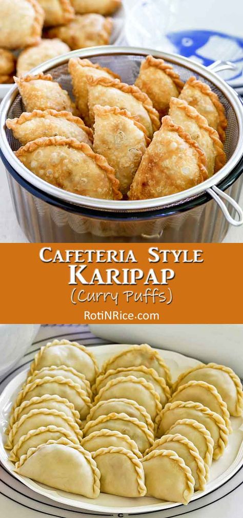 These Malaysian Cafeteria Style Karipap (Curry Puffs) with blistered crust and curried potato filling make a great snack or tea time treat. | RotiNRice.com #karipap #currypuffs Curry Puff Recipe, Curry Puffs, Curry Puff, Potato Filling, Malay Food, Malaysian Cuisine, Food Appetizers, Malaysian Food, Asian Desserts