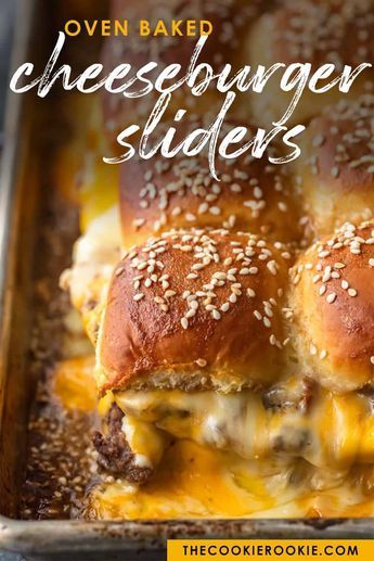 Baked Cheeseburger Sliders are a fun and easy meal perfect for those busy school nights or fun game days! There’s nothing better than this EASY Pull Apart Cheeseburger Slider Recipe for feeding a hungry crowd. So much cheese, so little time! #thecookierookie #sliders #cheeseburgers In And Out Sliders, Hamburger Cheese Sliders, Easy Burger Sliders Recipes, Cheeseburger Cups Muffin Tins, Easy Sliders Recipes Burgers, Sliders With Hamburger Meat, Burger Sliders In Oven, Cheeseburger Muffin Cups, Mini Sliders Appetizers